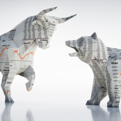 Bull and bear made of paper