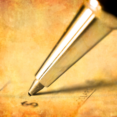 Pen writing on check