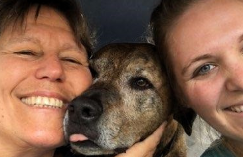 Polly Marshall with her dog Pumpkin and daughter Emilia