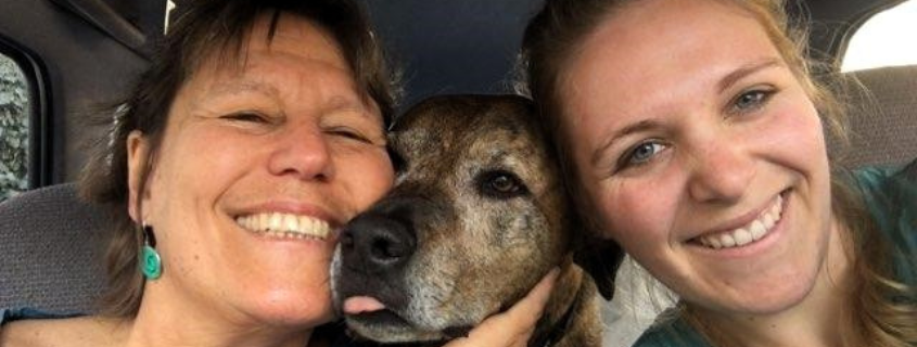 Polly Marshall with her dog Pumpkin and daughter Emilia